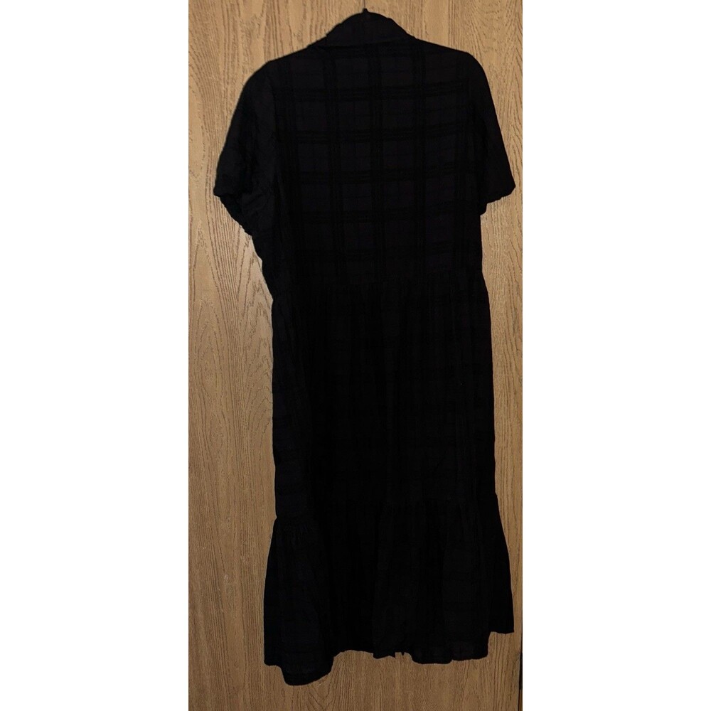 Women’s 2x Ophelia Roe Black Plaid Button-Front Midi Dress Puff Sleeve - Picture 9 of 11